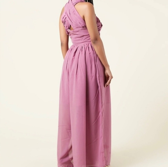 GrassFields African Designer Customized JumpSuit In Lilac With CrissCross Halter - Picture 4 of 5